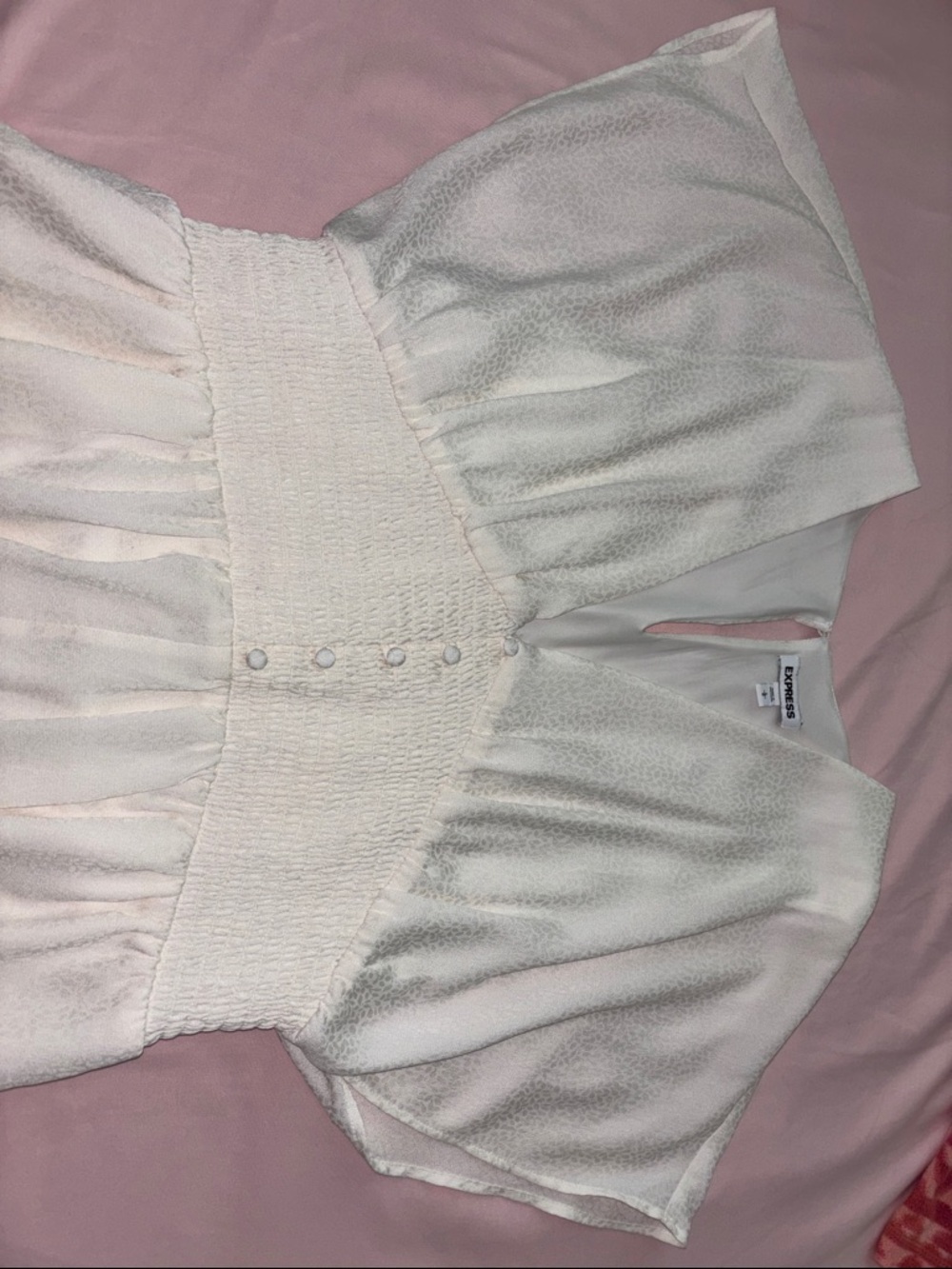 Express Cream Smocked Waist Flutter Sleeve V-Neck Blouse
